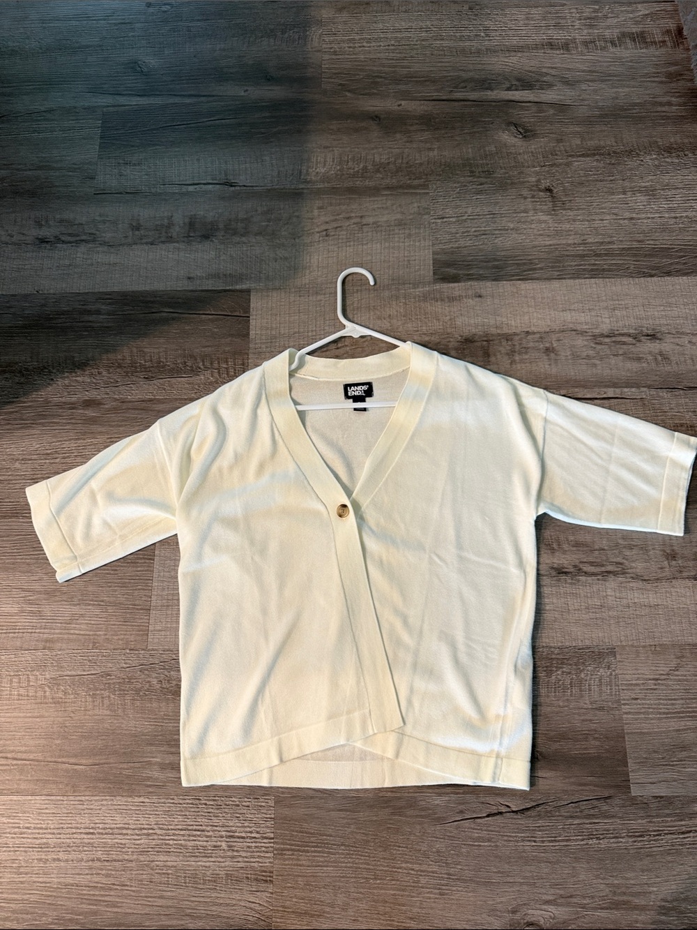 Lands' End Cream Short Sleeve Wrap-Style Cardigan NWOT